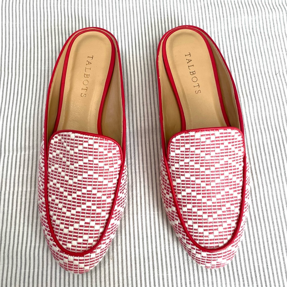 Talbots Red and White Woven Loafer Mules - Picture 1 of 8
